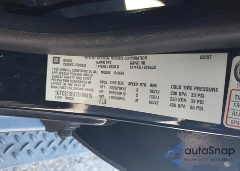 2007 GMC Canyon Sle1 z USA, uszkodzony, nr VIN 1GTCS13E478198419